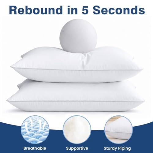 White Standard Size Hotel Quality Bed Pillows Set of 4 - Cooling Down Alternative 18x26