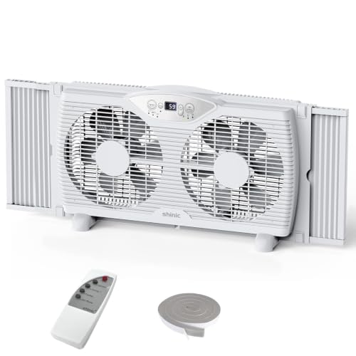 Twin Window Fan with Reversible Airflow, 3-Speed Thermostat Control, Expandable Fit