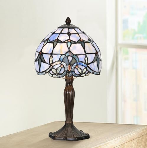 Small Blue Baroque Tiffany Table Lamp - Handcrafted Stained Glass Accent