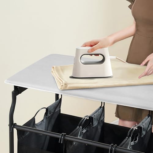 Hoctieon Black 3-Section Laundry Sorter with Removable Hampers & Ironing Board