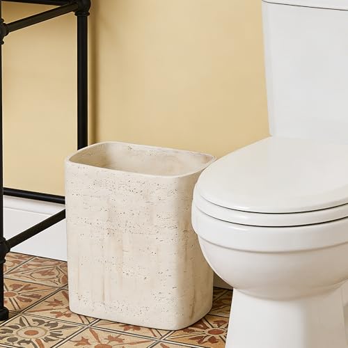 Polytree Natural Travertine Textures Yellow Stone Small Bathroom & Kitchen Trash Can 1.8 Gallon
