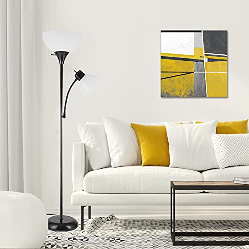 Globe Electric 72" Black Floor Lamp with Adjustable Reading Light - Space-Saving Modern Torchiere for Living Room & Bedroom