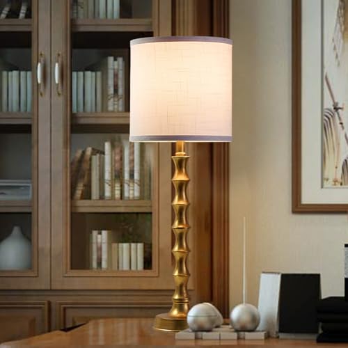 White 28.75-inch Buffet Table Lamps Set of 2 with Gold Bamboo-Inspired Base