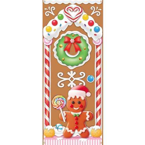 Christmas Gingerbread House Door Cover Decorations - Gingerbread Door Banner for Candyland Party Backdrop Decor Indoor Outdoor, 72¡¿30 Inches