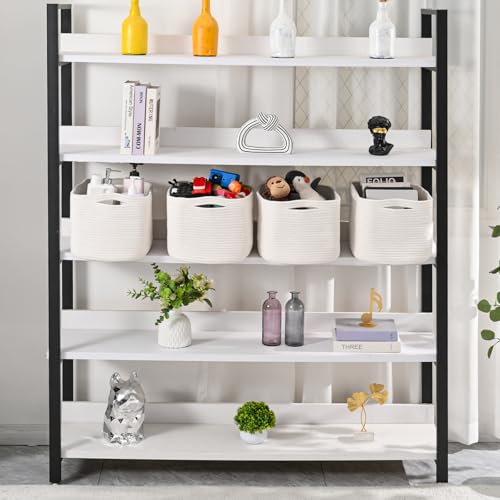 Off White Storage Baskets for Organizing & Shelves - 15"L x 11"W x 9.5"H, 4-Pack Cotton Rope Bins