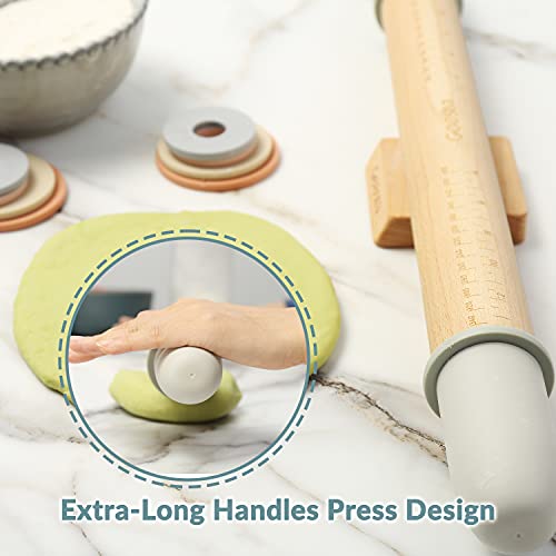 Geesta Adjustable Wooden Rolling Pin with 5 Thickness Rings - Western Style