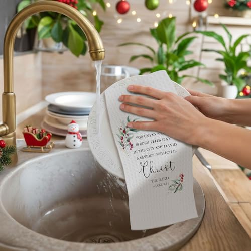 Christian Christmas Kitchen Towels - Jesus Bible Verse Luke 2:11, Religious Xmas Hand Towel, ChissNook Christian 04 - 16x24 Inch