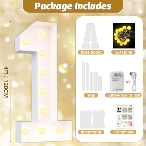 Ledido 4FT Warm White Marquee Light Up Number 50 for Birthday Party