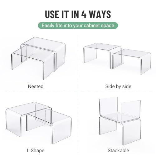 Set of 4 Clear Stackable Cabinet Shelf Organizers - Kitchen Storage