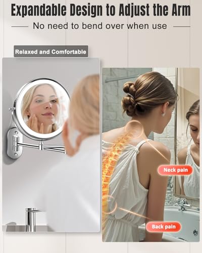Chrome 8-Inch Wall Mounted Lighted Magnifying Makeup Mirror - 30X/1X Double-Sided with Adjustable Brightness