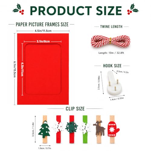 Christmas Photo Frame Set with 30 Wooden Clips, Twine & Hooks – 4x6 Frames (Variation: Christmas) by Zplontya