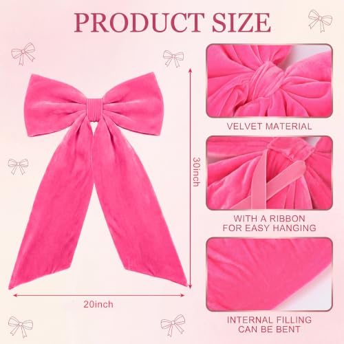 HunnmingRe Large Hot Pink Velvet Bow Christmas Tree Topper 30 Inches
