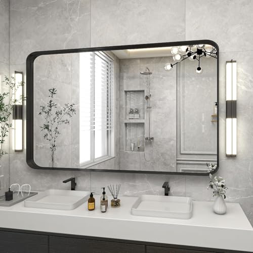 VooBang Black Rectangular Bathroom Mirror 48-Inch Wall Mirror with Deep Frame