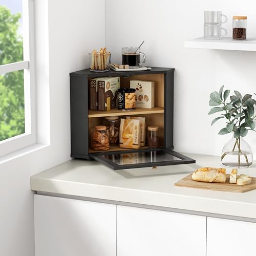 Goozii Double Layer Corner Bread Box - Black 2-Tier Countertop Storage