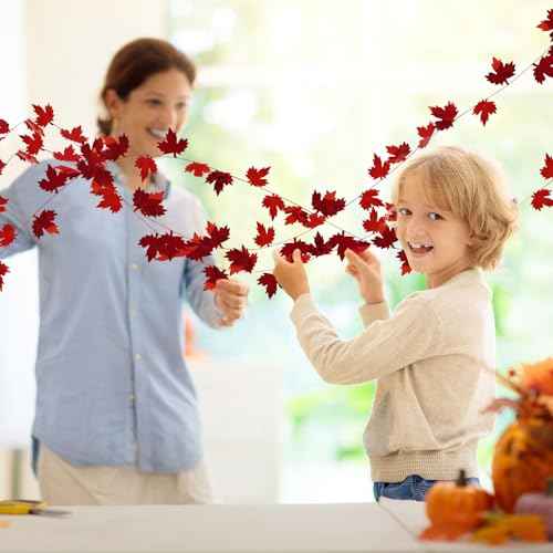 CCINEE 75 Feet Thanksgiving Wire Garland for Fall Decoration,Red Maple Leaf Wreath Hanging Metallic Tinsel Garland for Home Indoor Harvest Decor 3 Roll