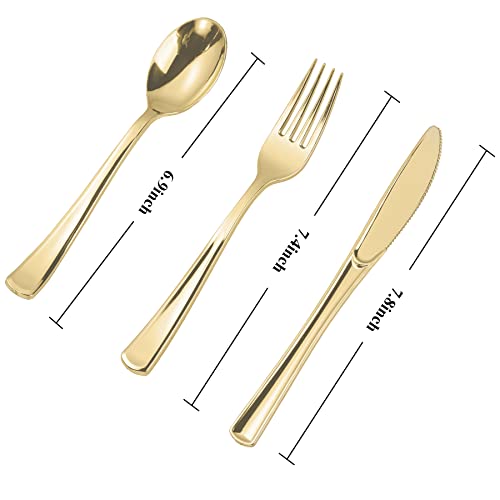 Gold Plastic Cutlery Set - 300PCS Disposable Forks Spoons Knives Utensils Variation of Gold-300Pack