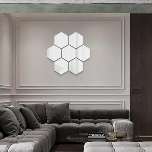 24pcs Silver Hexagon Mirror Acrylic Wall Stickers with Adhesive Art Decal Satin Paper Baby Kids Bedroom Home DIY Decor Removable Stickers (Hexagon Silver)