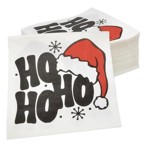 Gift Boutique - 100 Count Christmas Funny Cocktail Beverage Napkins Holiday Disposable Paper Napkin Ho Ho Ho Santa Hat Dessert Napkins for Home Dinner Buffet Xmas, Tableware Party Supplies Decorations