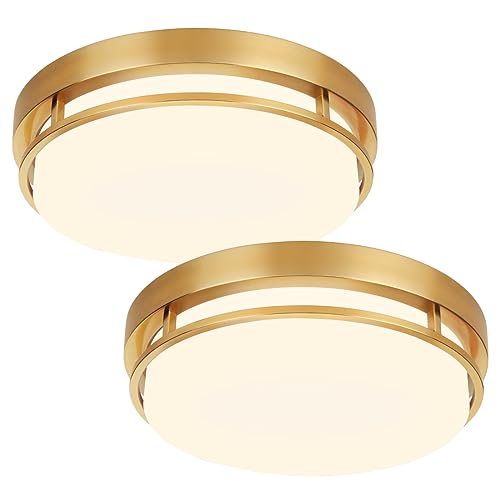 Gold 13 Inch LED Flush Mount Ceiling Light Fixture 20W with Dimmable 3-Color Temp