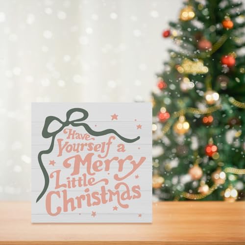 Little Christmas Wooden Sign - Have Yourself A Merry Little Christmas, 5x5 inch Desk Decor, Holiday Office Shelf Decor