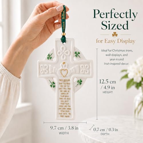 Belleek Claddagh Blessing Cross, 4.9in Irish Parian China Gift, Made in Ireland - Variation Claddagh / Blessing Cross
