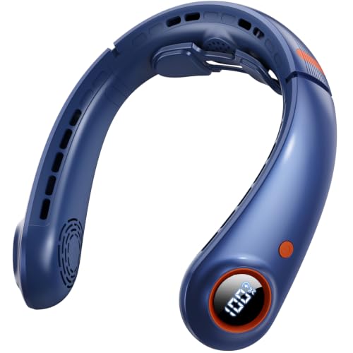 FYALLASO Dark Blue Neck Cooling Fan, Hands-Free Wearable Personal Cooler with 3 Motors & LED Display
