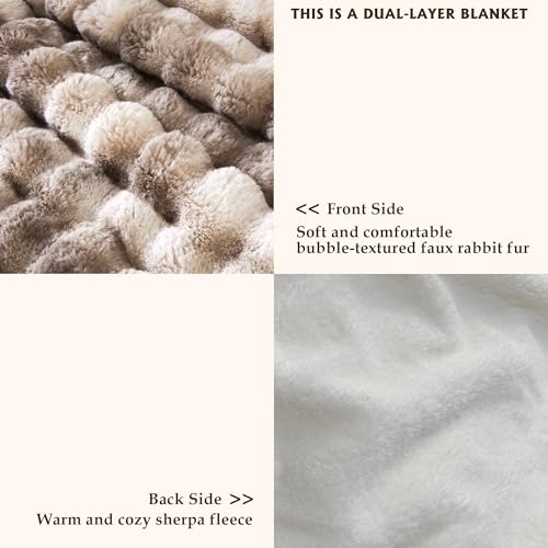 60x80 Inch Fuzzy Faux Fur Twin Blanket Bubble Tie Dye Brown - Ultra-Soft Cozy Throw