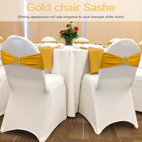 Gold 100PCS Spandex Chair Sashes with Buckle for Weddings & Events