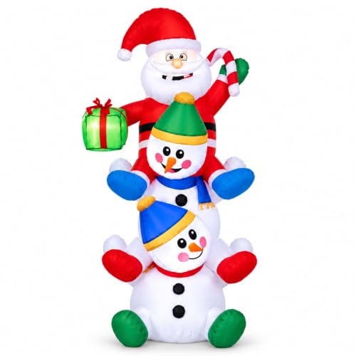 6.8 ft Santa on 2 Snowmen Inflatable Decoration with LED Lights
