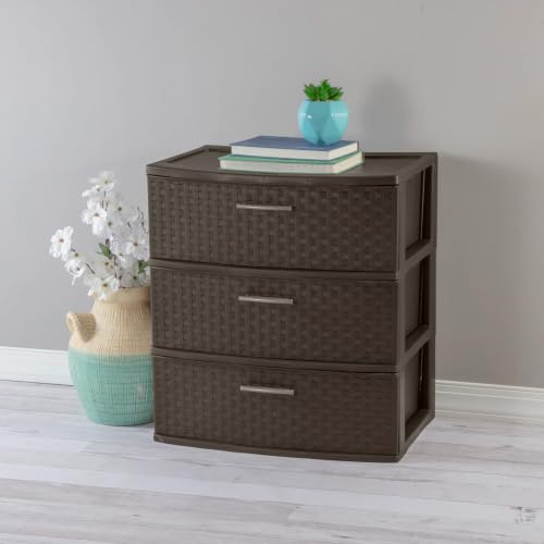 Espresso Wide 3-Drawer Weave Storage Tower - Home Organizer