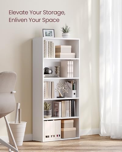 VASAGLE 5-Tier Bookshelf Storage Organizer - 23.6 W x 52.8 H Inches, Cloud White, 1 Pack