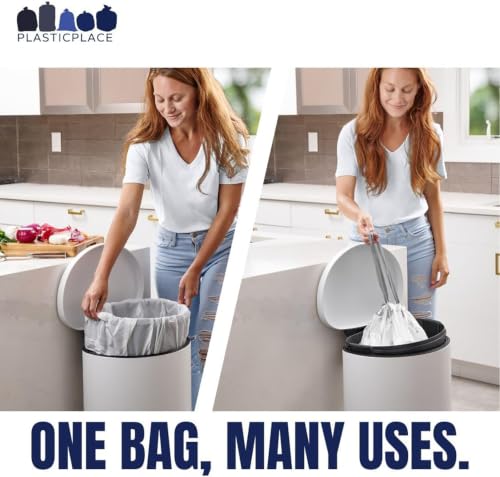 Plasticplace White Drawstring Trash Bags for Code P Can 13-16 Gallon Pack of 200