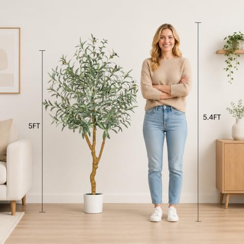 5FT Artificial Olive Tree Indoor - Realistic Full Fake Plant for Home & Office Decor