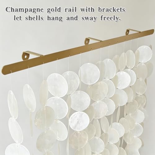 28L x 24W Inch Capiz Shell Wall Art Handmade Sea Shell Decor with Gold Rail
