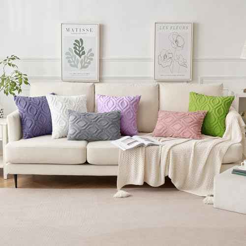 MIULEE Christmas Green Throw Pillow Covers 20x20 Inch, Soft Winter Plush Faux Wool Couch Pillow Covers Set of 2 Decorative Farmhouse Boho Throw Pillows for Sofa Living Room Bed