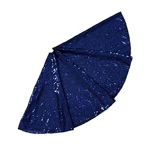 60 Inch Navy Blue Sequin Christmas Tree Skirt - Luxurious Holiday Decor, Easy Setup with Hook & Loop