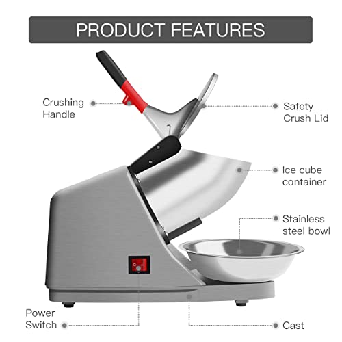 Reespring Electric Snow Cone Machine with 4 Blades - Shaved Ice Maker, 300W, Includes Ice Pick & Syrup Dispensers