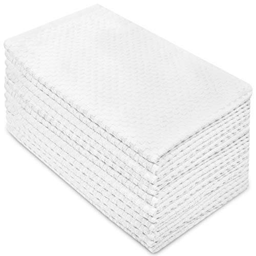 White 12-Pack Cotton Craft Kitchen Towels 16x28 Inches - Waffle Terry, 100% Cotton