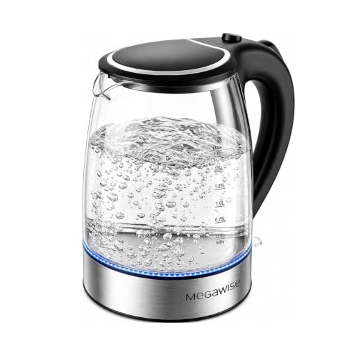 MEGAWISE 1.8L Glass Electric Kettle with Auto Shut-Off & Boil-Dry Protection – Clear Water Level View, 1-Glass Kettle