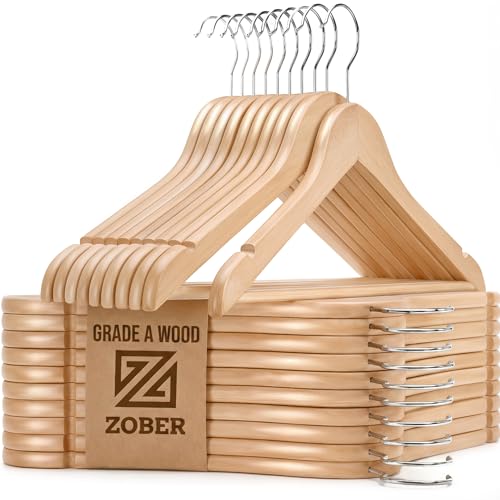 Heavy Duty Wooden Hangers 20 Pack with Non-Slip Surface & Contoured Shoulders - Natural