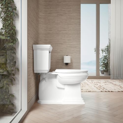 Elongated Toilet Seat with Quiet Close & ReadyLatch - White, Grip-Tight Bumpers