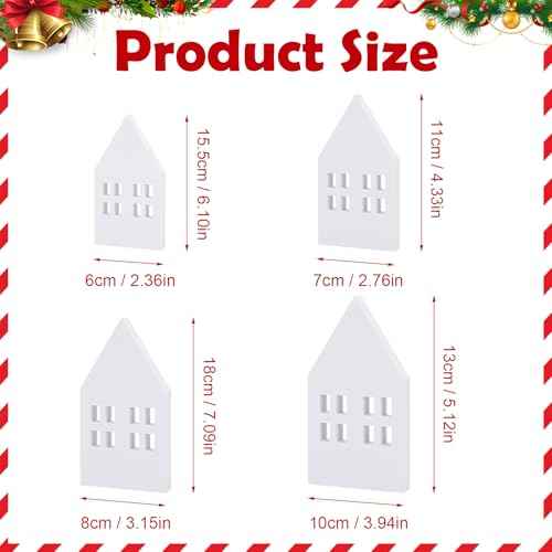 4pcs Wooden House Home Sign for Tiered Tray Table Centerpiece Decorations,Rustic Farmhouse White Small Wood Houses Shaped Sign for Coffee Table,Living Room Home Kitchen Decor