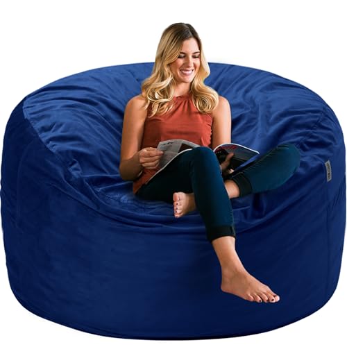 Blue 3Ft Velvet Bean Bag Chair for Adults with Memory Foam Filling - Plush Lazy Sofa