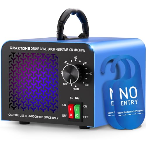 CrazyOne Blue 120,000mg/h Ozone Generator with Negative Ions - Large Space Odor Eliminator