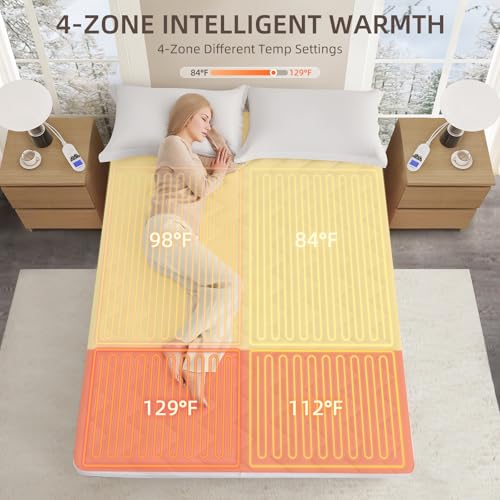 Bwarm Queen Size Multi-Zone Electric Heated Mattress Pad with Dual Controllers