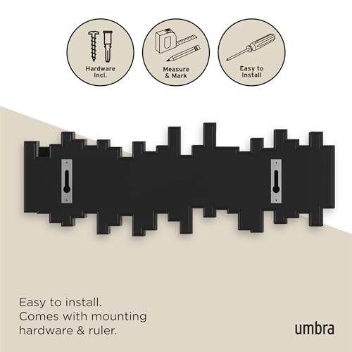 Umbra Sticks Wall Mount Coat Rack Black, 5 Flip-Down Hooks - Modern Home Organizer