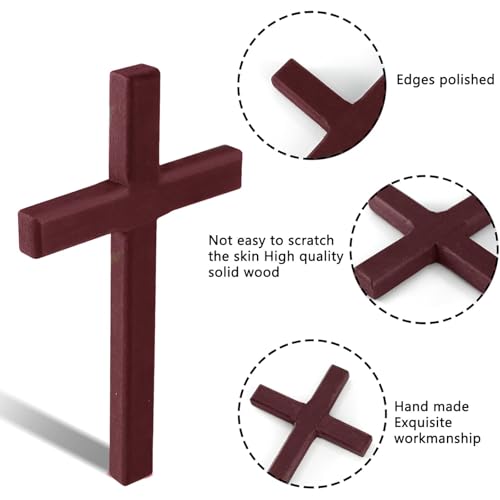 Christian Wooden Cross Wall Decoration Hand Held Prayer Crosses Palm Sized Christian Gift 4.7 inch, with Velvet Bag