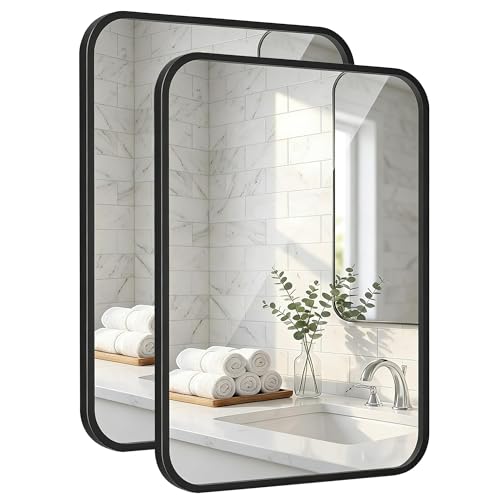 Matte Black 22x30 Inch Rounded Rectangle Vanity Mirror Set - 2 Pack - Variation of THIS listing: Matte Black / 22" × 30" / 2