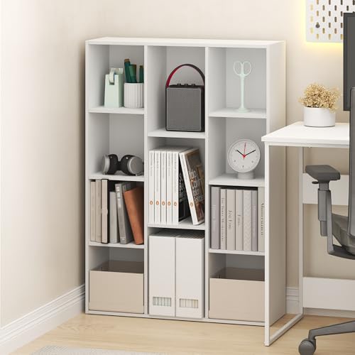 White 11-Cube Bookcase - Reversible Modern Shelf for Living Room & Office