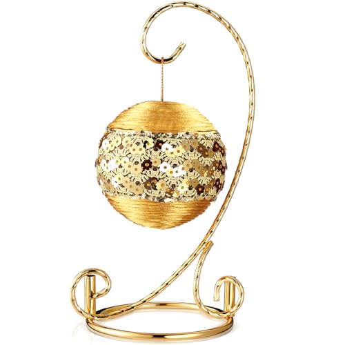 1 Pcs Ornament Display Stand 7.5 H Ornament Stand Holder Hanging Terrarium Bracket Air Plant Holder Hanging Hook for Christmas Home Party Wedding Decoration(Gold)